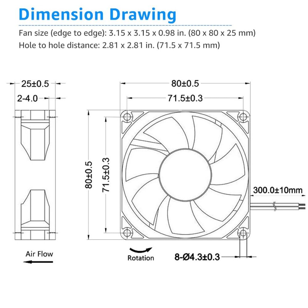 2 Pack 80mm x 25mm Dual Ball Bearings High Speed 4500RPM 12V DC Brushless Coolin - Picture 8 of 8